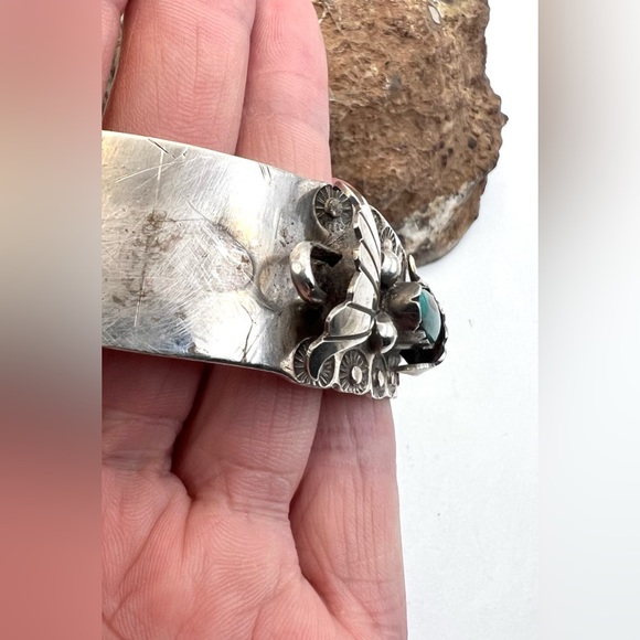 Signed ARB Navajo Sterling Silver Natural Turquoise Watch Cuff Bracelet 7" - Picture 11 of 12
